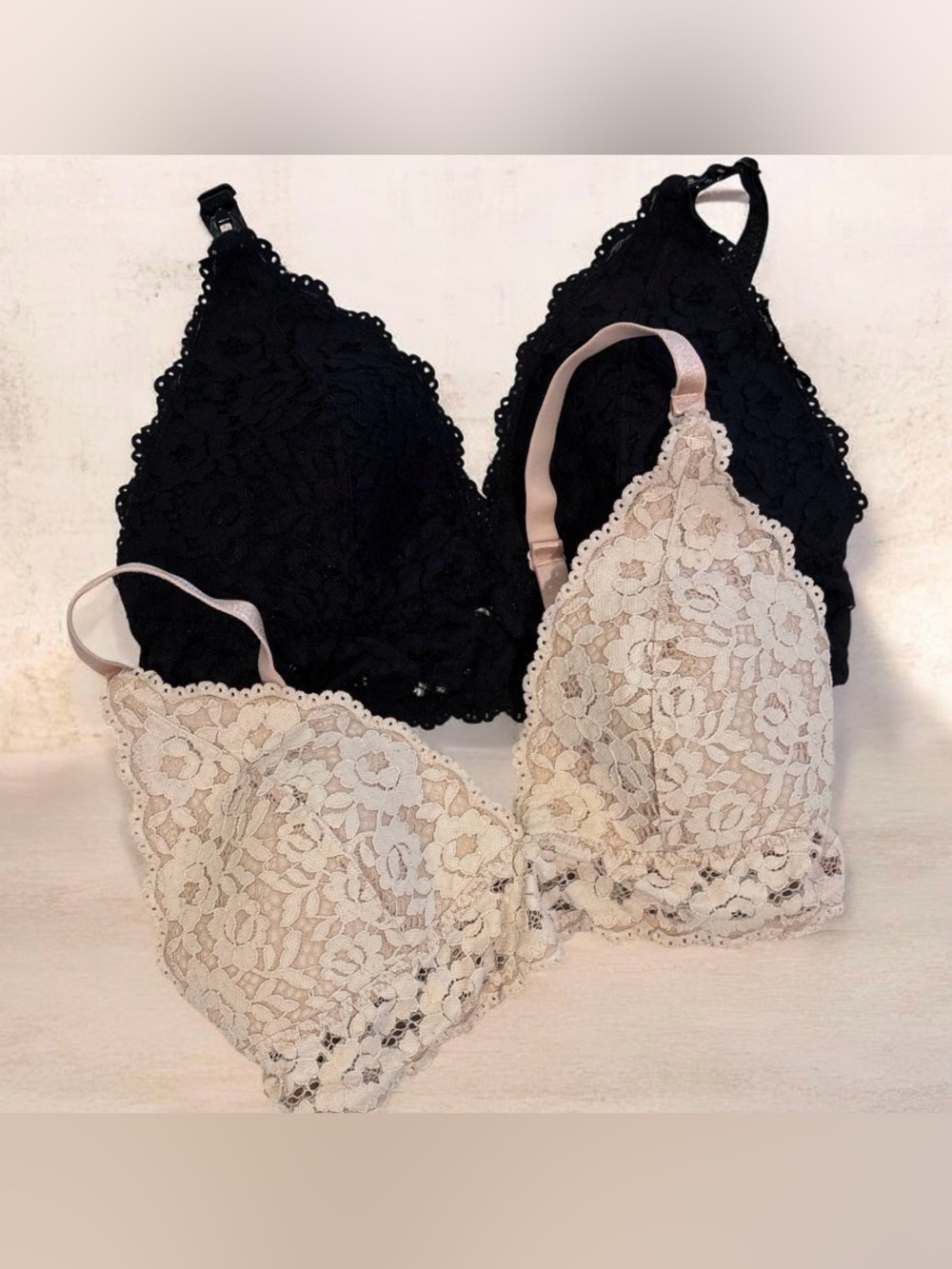 Momanda Lace Nursing Bras 38D Black & 38DD Pink Wireless Bralettes